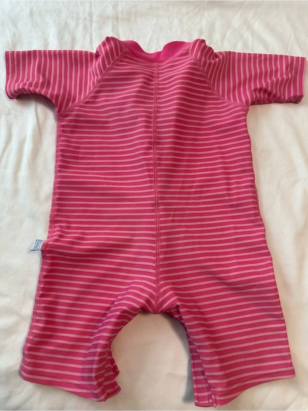 i play. Pink Striped Baby Rashguard with Green Zipper Size M (12 months)